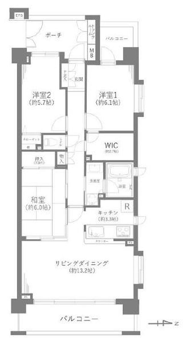 クレストグランディオ横浜(3LDK) 3階の間取り図