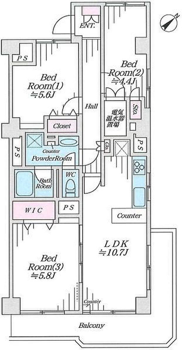 鵠沼パークハウス(3LDK) 3階の間取り図