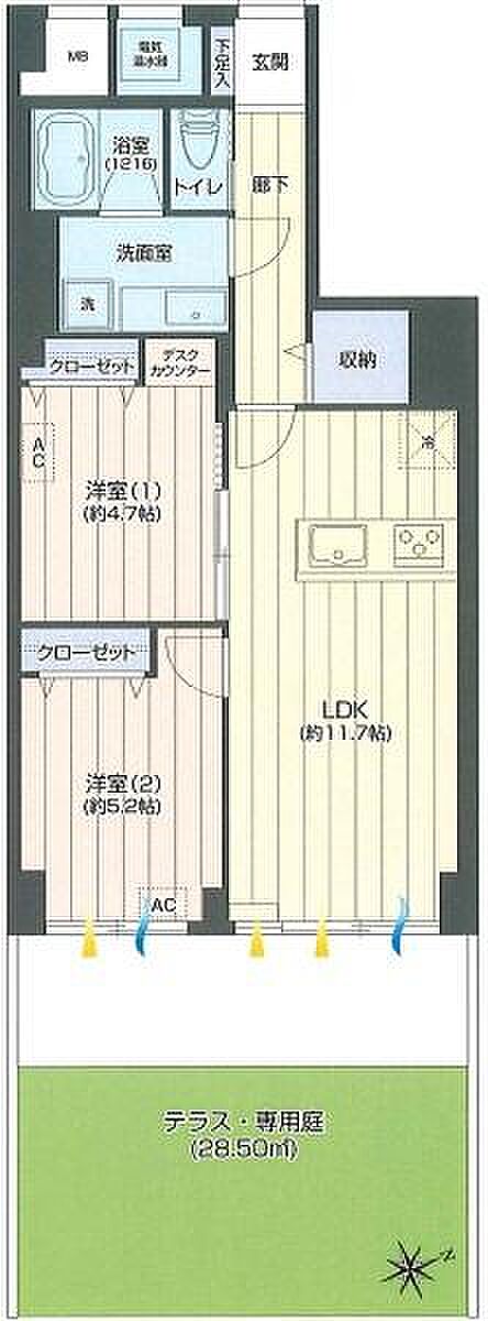 鵠沼パークハウス(2LDK) 1階の間取り図