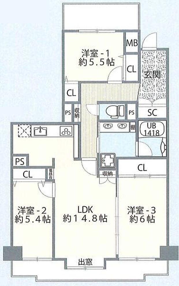 コスモ茅ヶ崎ラフェーリア(3LDK) 2階の間取り図