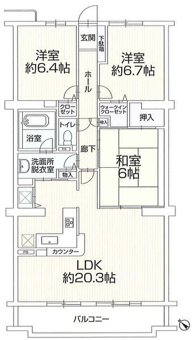 コスモ茅ヶ崎プレシオ(3LDK) 7階の間取り図