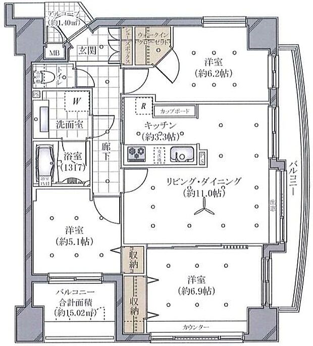 サーパス茅ヶ崎駅前(3LDK) 4階の間取り図