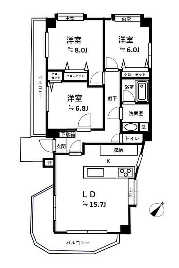 レフィナード湘南(3LDK) 1階の間取り図