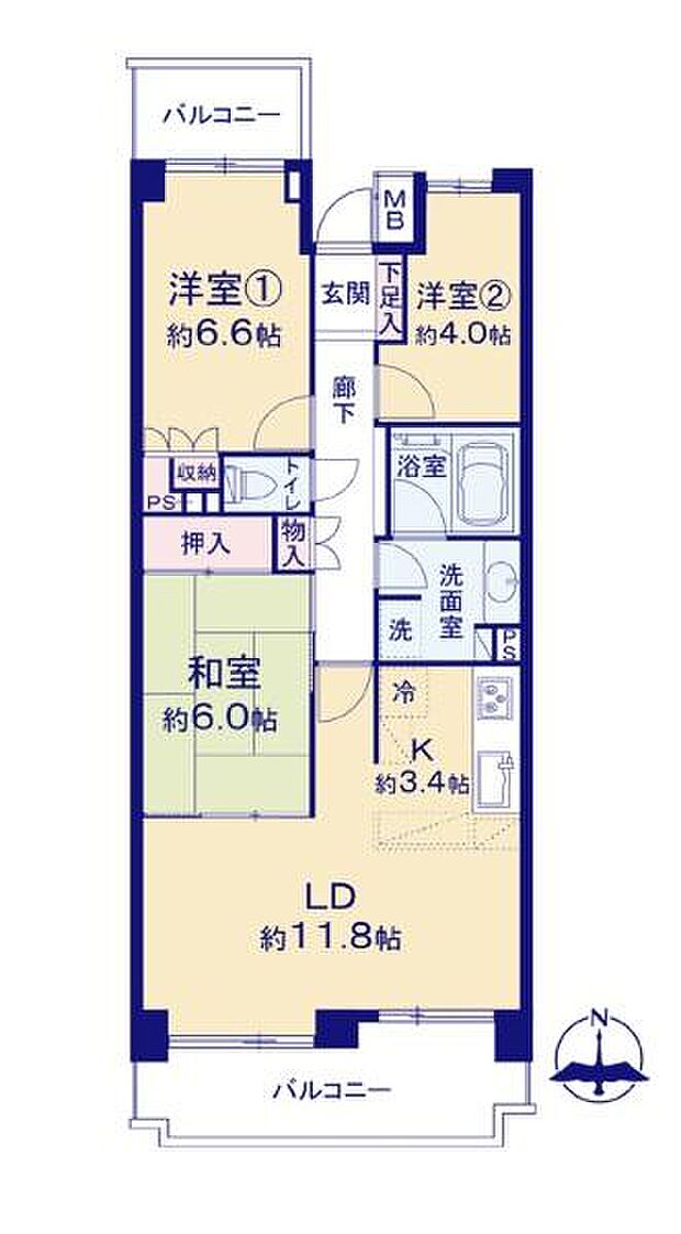 シティクレスト横浜上永谷壱番街(3LDK) 3階の間取り図