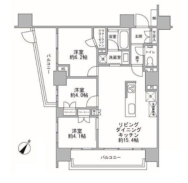 オープンレジデンシア横浜(3LDK) 2階の間取り図