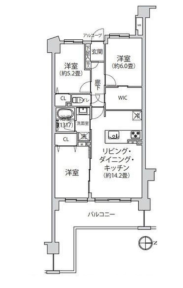 クレストフォルム横浜リヴァシス(3LDK) 1階の間取り図