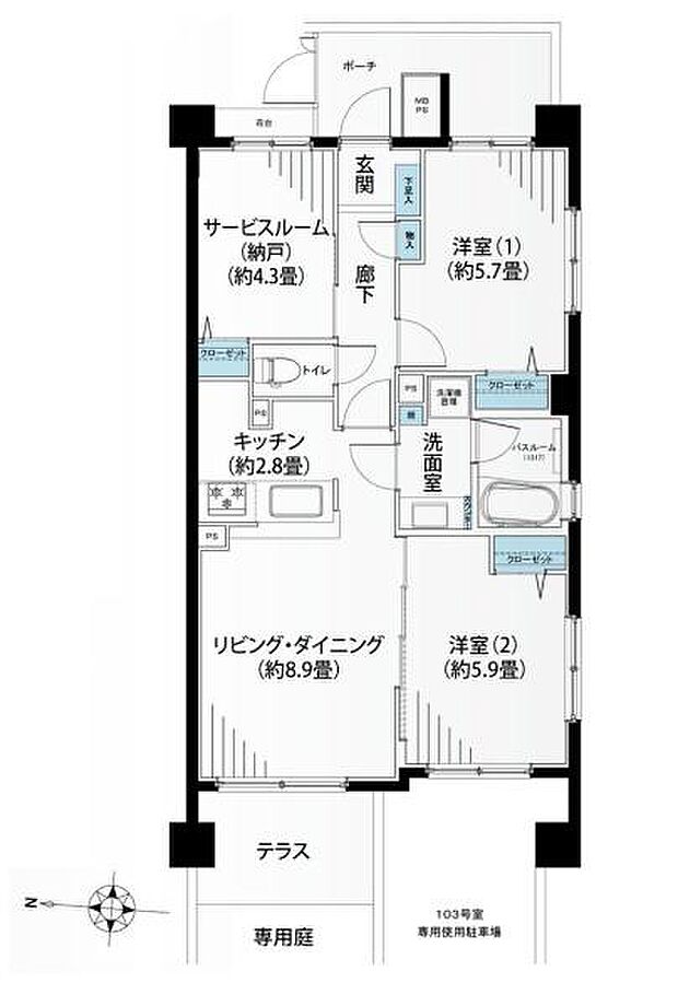 クリオ横浜大口伍番館(2SLDK) 1階の間取り図