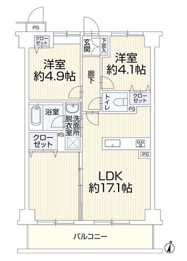 サントレ・ヴィラ横浜(2LDK) 3階の間取り図