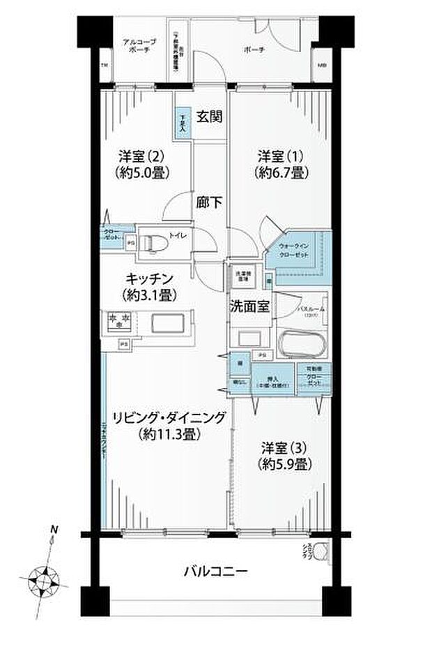 ヴィルヌーブ東戸塚プレジール(3LDK) 4階の間取り図