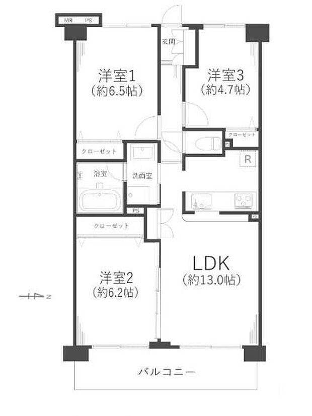 クリオ川崎6番館(3LDK) 6階の間取り図