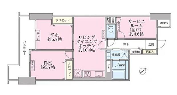 ホーユウパレス横浜羽沢(2SLDK) 5階の間取り図