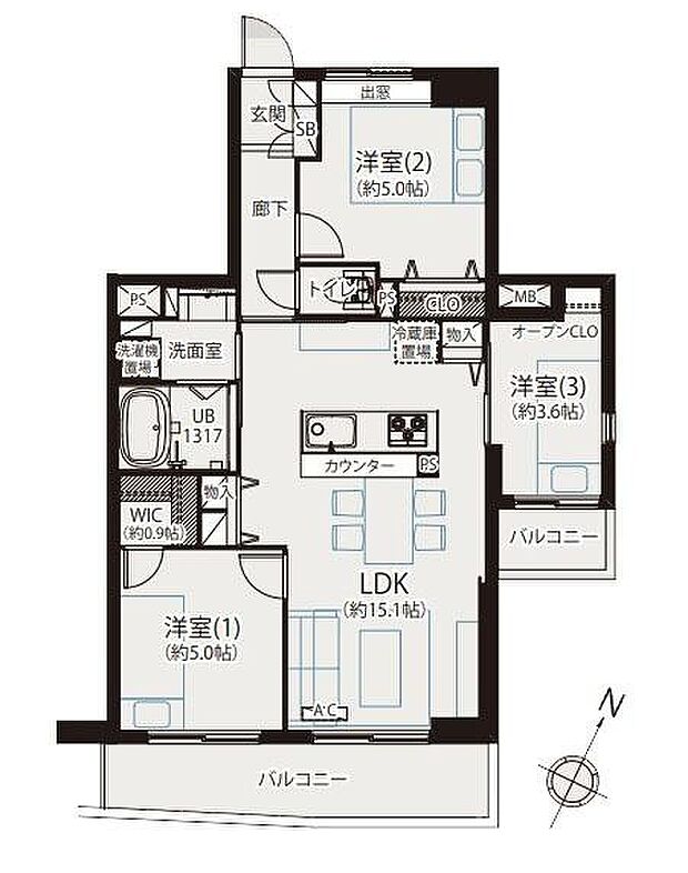 クリオ神奈川新町弐番館(2SLDK) 11階の間取り図
