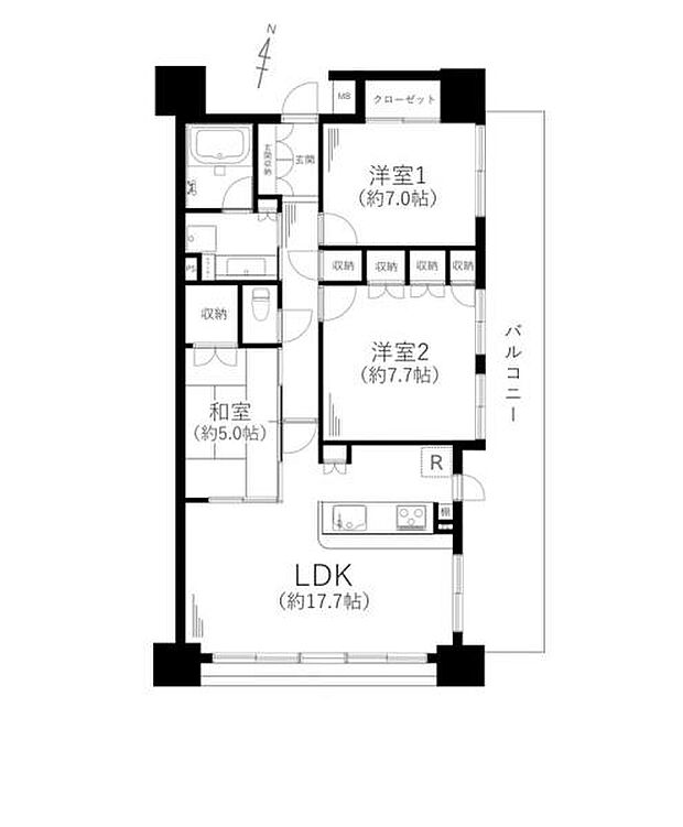 オーセンティアタワー平塚(3LDK) 2階の間取り図