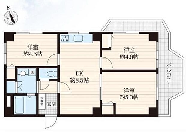 横浜高島台センチュリーマンション(3DK) 2階の間取り図