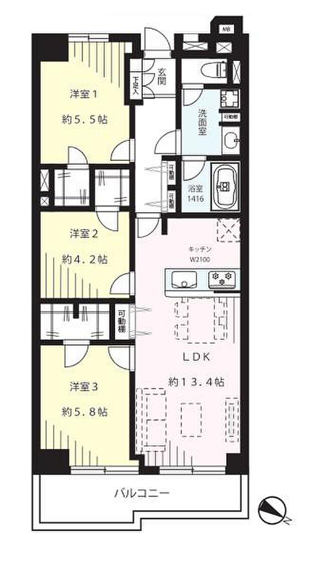 宮前平向ヶ丘スカイマンション(3LDK) 4階の間取り図