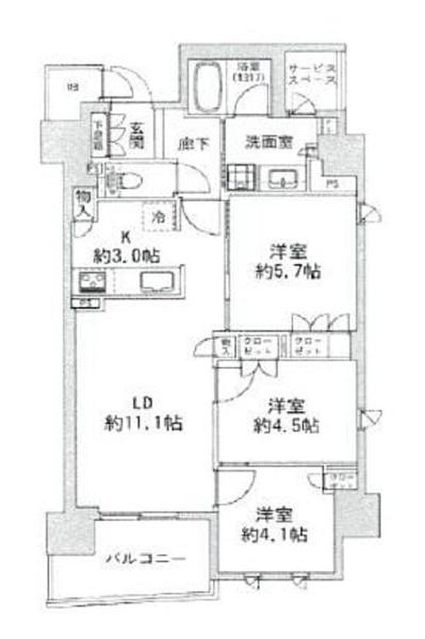 ジオ山科椥辻ノース(3LDK) 5階の間取り図