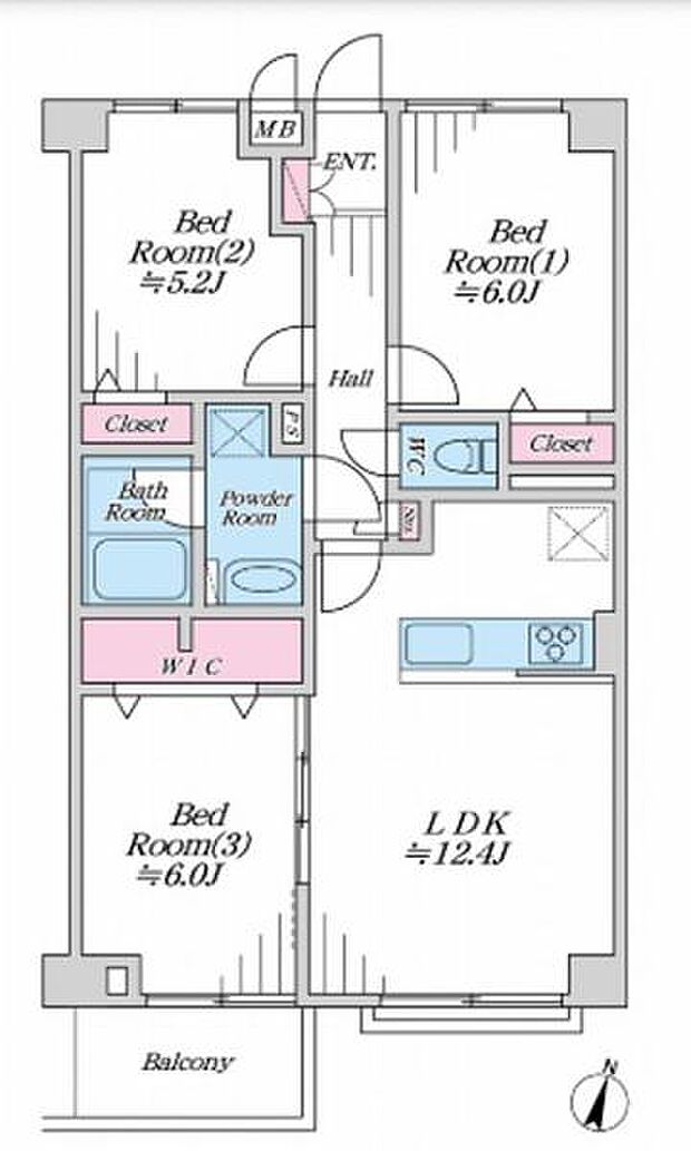 三協鶴間ガーデンハウス(3LDK) 5階の間取り図