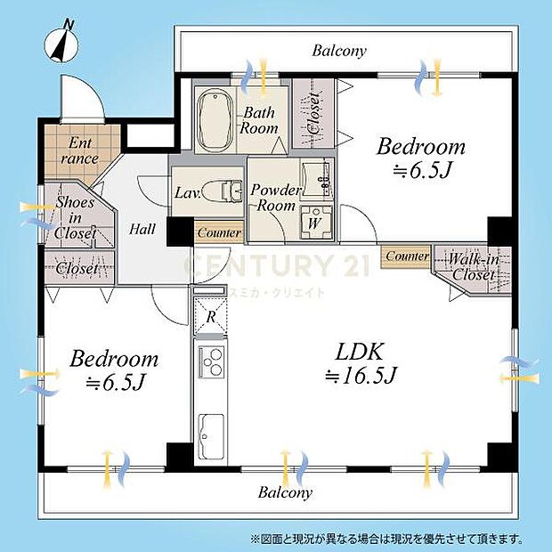 間取図／4階最上階南北2面バルコニー付2LDK＋Wic＋Sic、2015年フルリノベーション済ですので室内状況良好です。