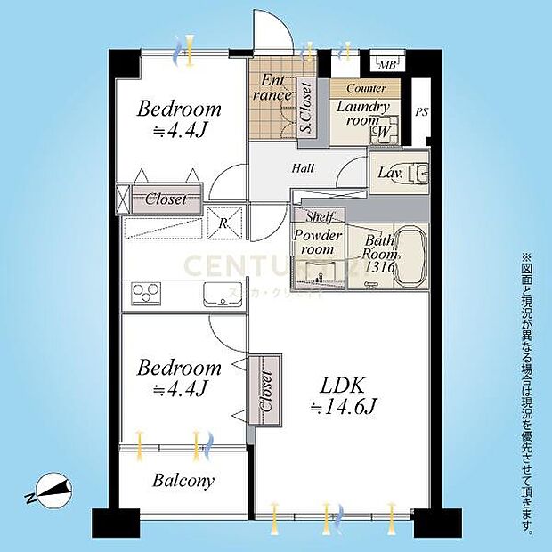 大森駅前住宅1号棟(2LDK) 11階の間取り図