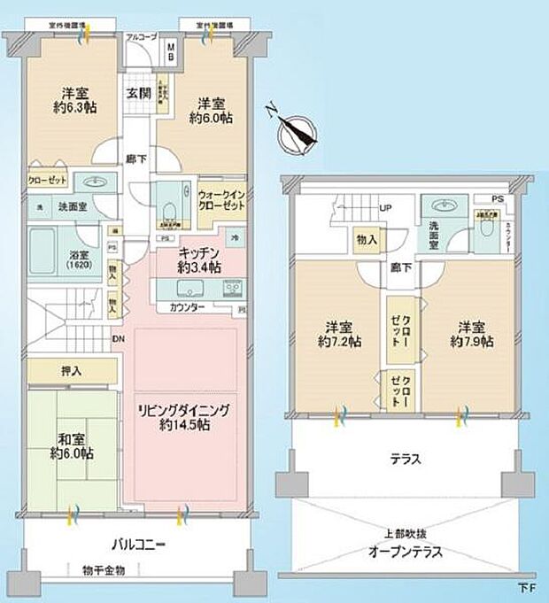 ゼファー横濱サウサリート神之木公園(5LDK) 2階の間取り図