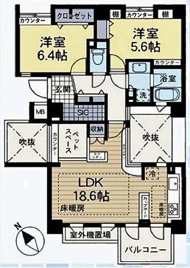 ジェイシティ洋光台(2LDK) 4階の間取り図