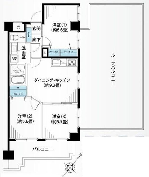 ニックアーバンハイム南太田(3DK) 5階の間取り図