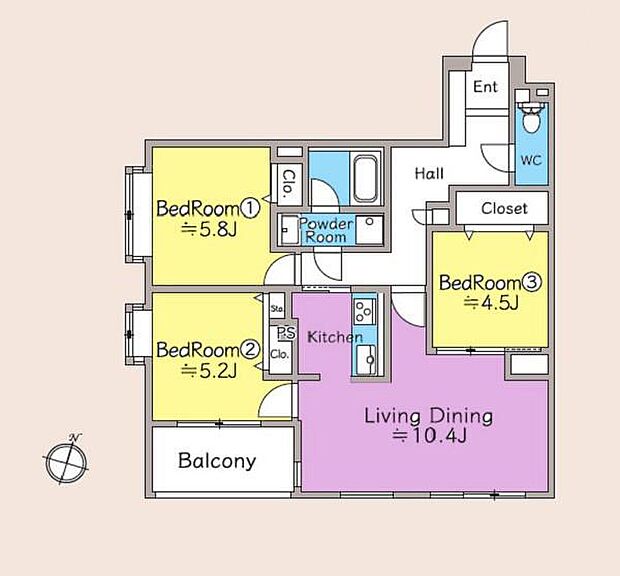 長津田ガーデンハウス(3LDK) 3階の間取り図
