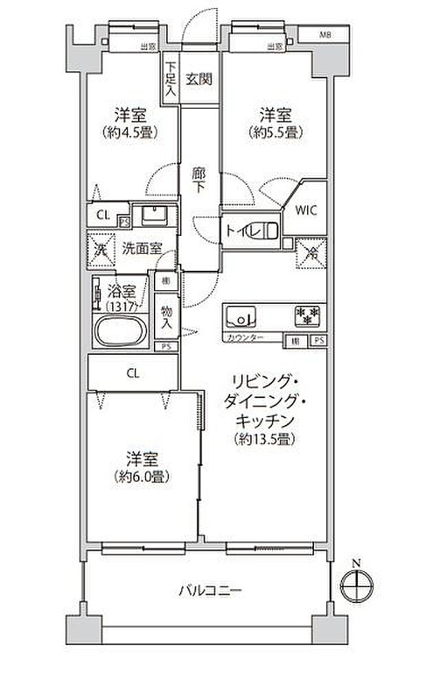 コスモ青葉台コートフォルム(3LDK) 5階の間取り図