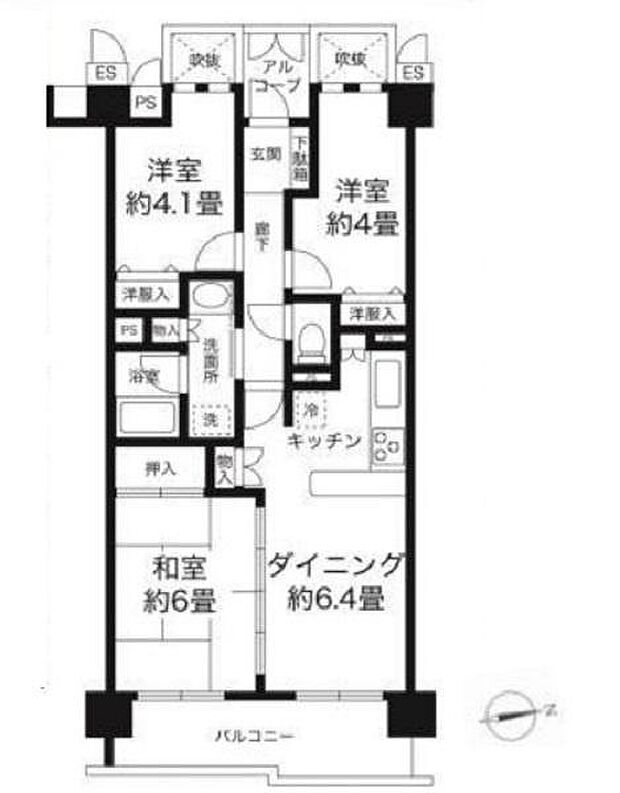 鶴見グランドハイツ(3DK) 2階の間取り図