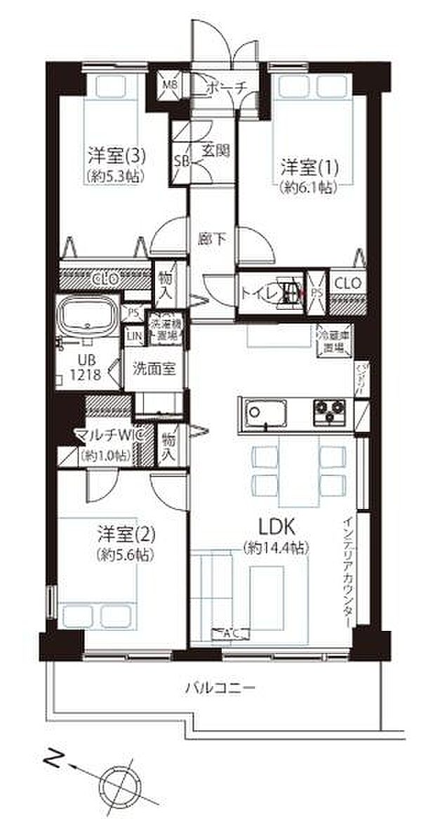 インペリアル東白楽ガーデンハウスＢ棟(3LDK) 4階の間取り図