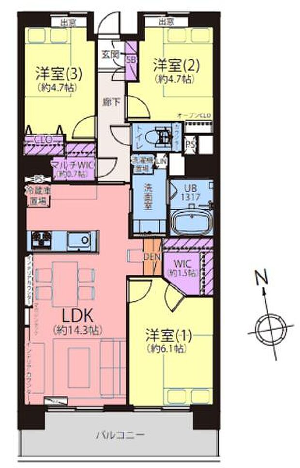 コンフォール上倉田2号棟(3LDK) 2階の間取り図