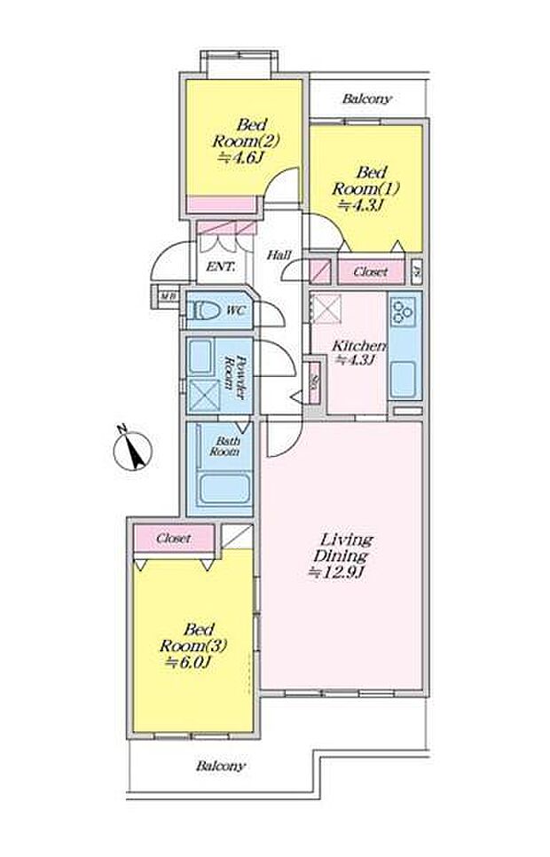 ライオンズマンション中山ガーデンA棟(3LDK) 4階の間取り図
