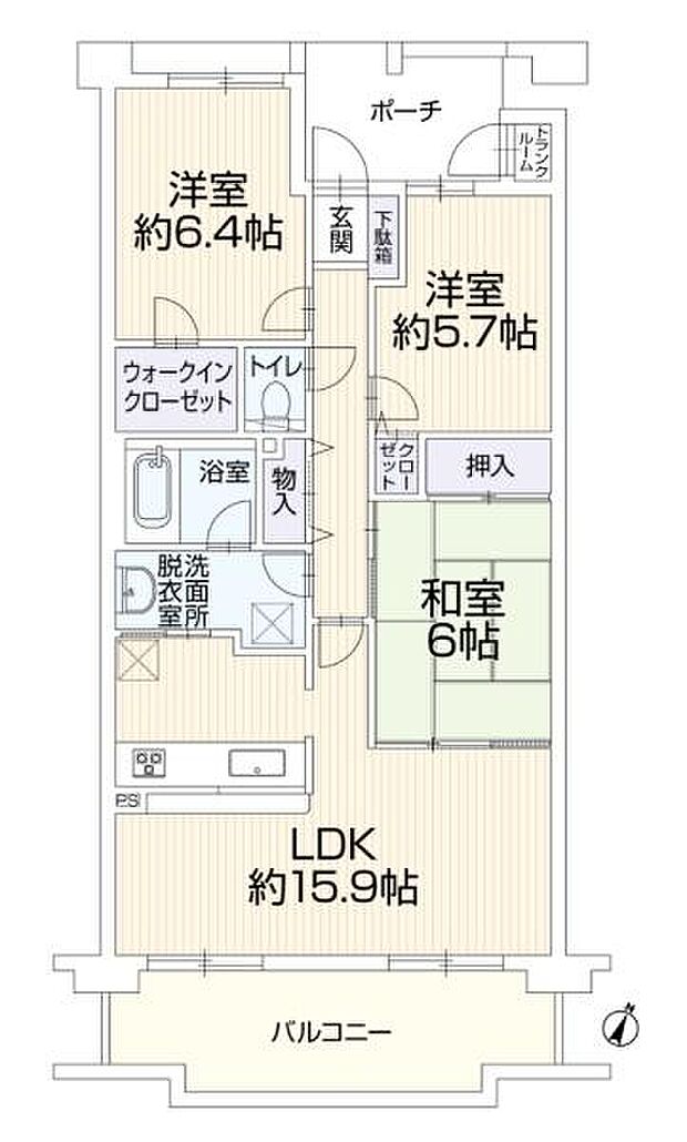 プランヴェール東戸塚(3LDK) 2階の内観