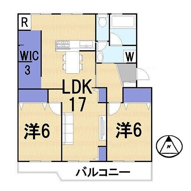 膳所ハイツ6号棟(2SLDK) 3階の間取り図