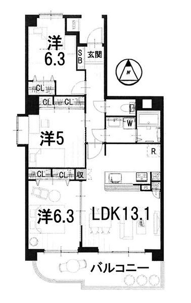 グラン・ドムール膳所(3LDK) 4階の間取り図