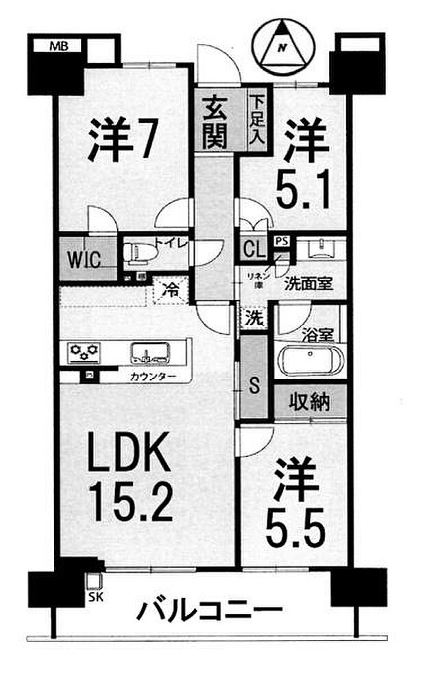 サンクタス大津石山(3SLDK) 5階の間取り図