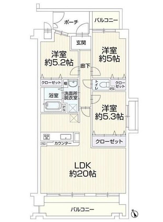 グローバル南草津(3SLDK) 7階の内観