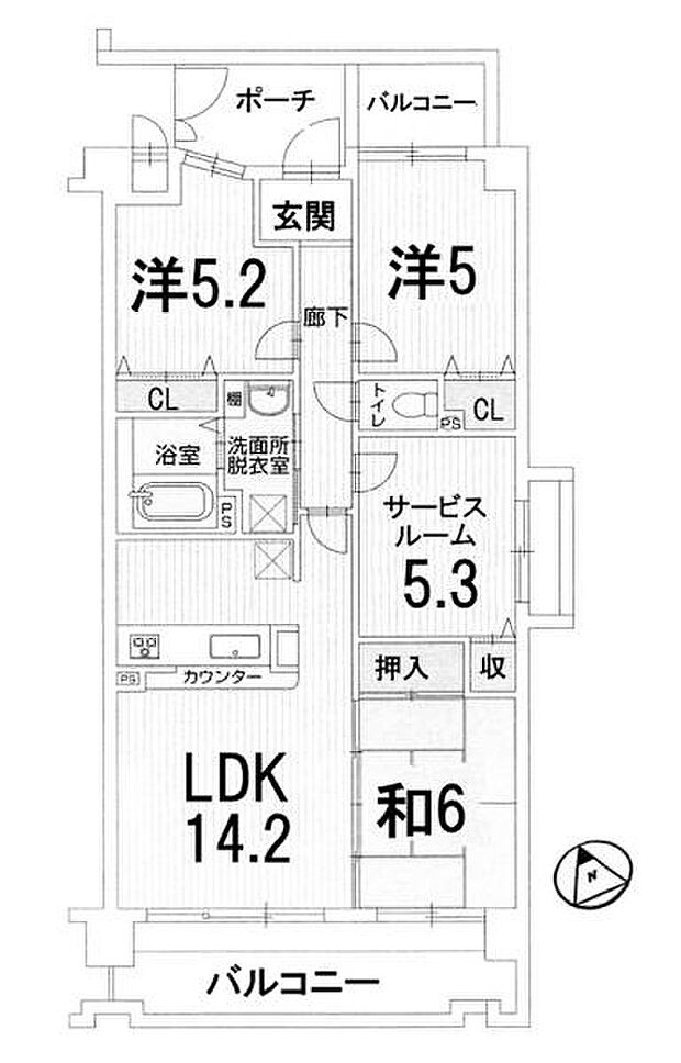 グローバル南草津(3SLDK) 7階の間取り図