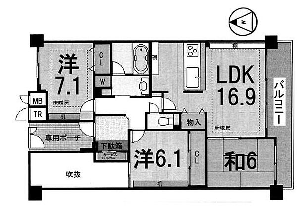 パデシオン浜大津(3LDK) 8階の間取り図