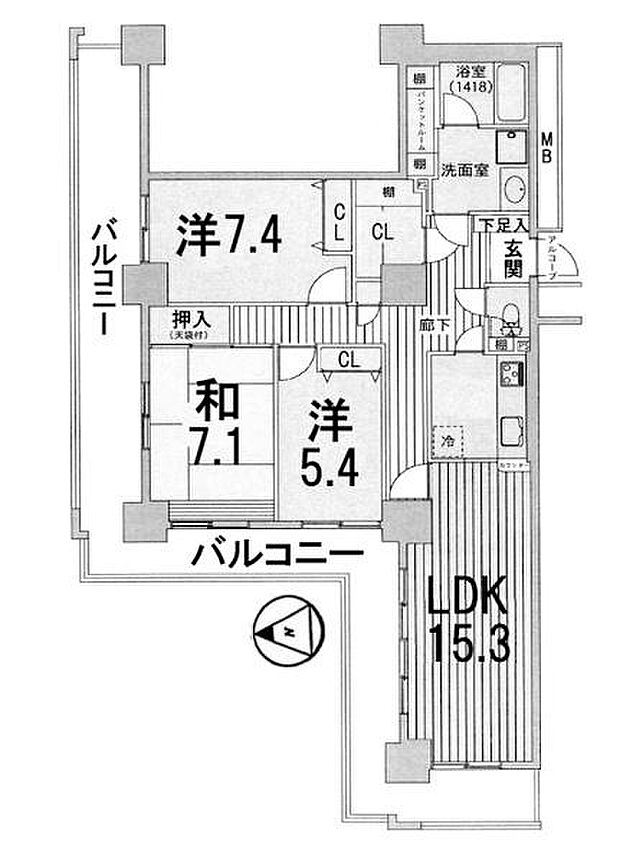 ウィングビュー(3LDK) 16階の間取り図
