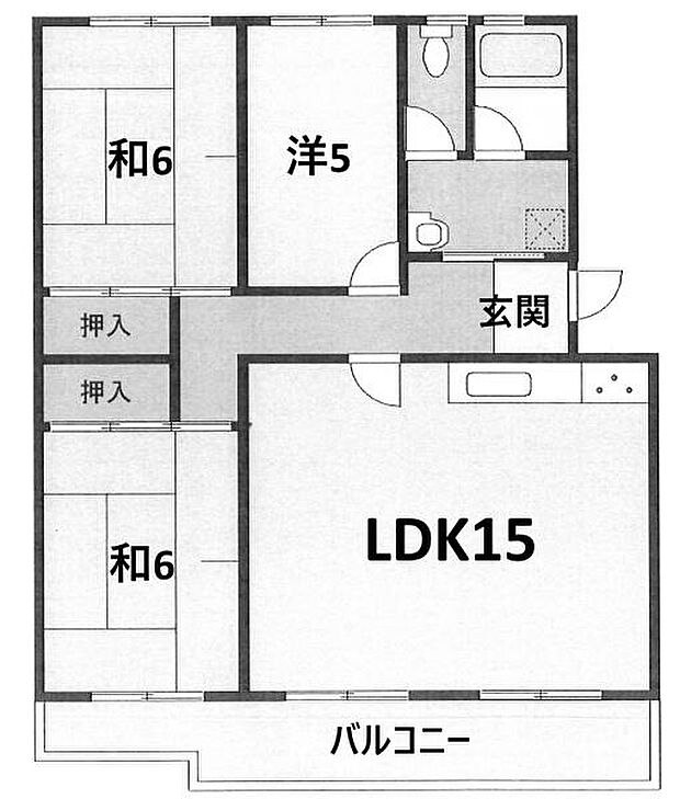 膳所ハイツ9号棟(3LDK) 2階の間取り図