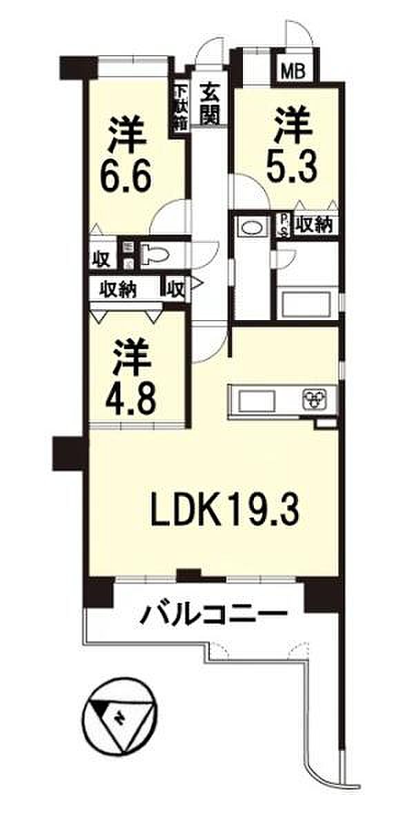 ライオンズマンション大津秋葉台(3LDK) 6階の間取り図