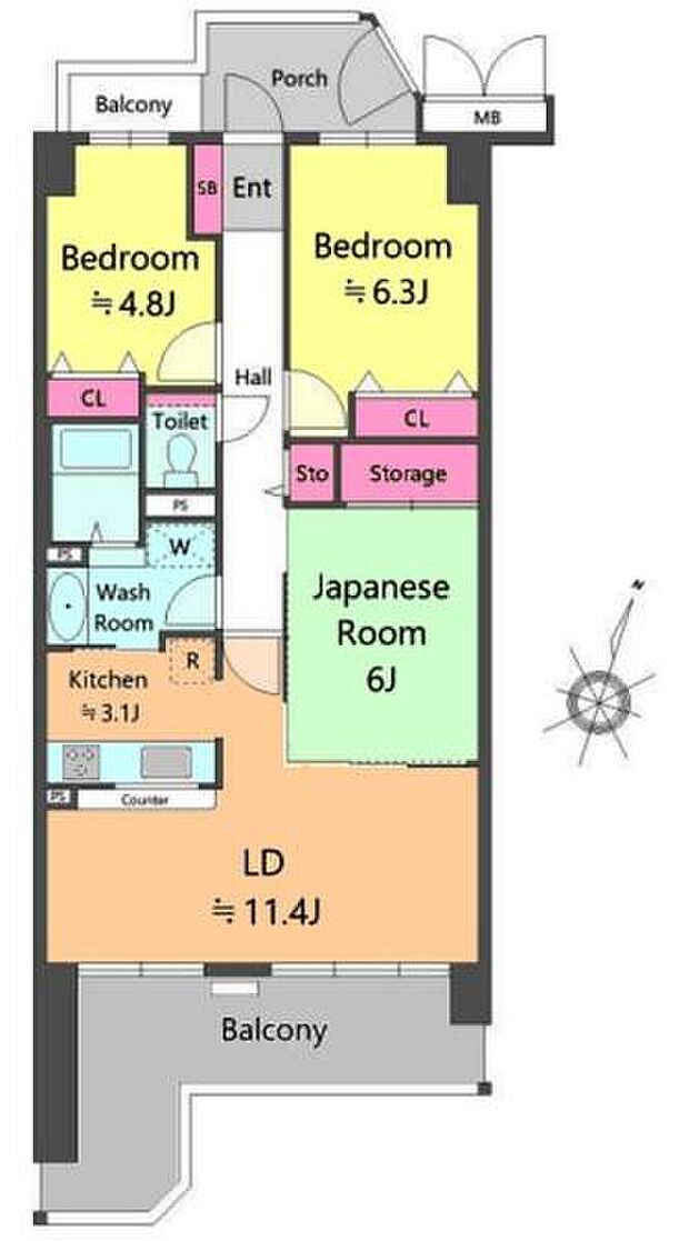 エステ・シティ船橋弐番館(3LDK) 4階の間取り図
