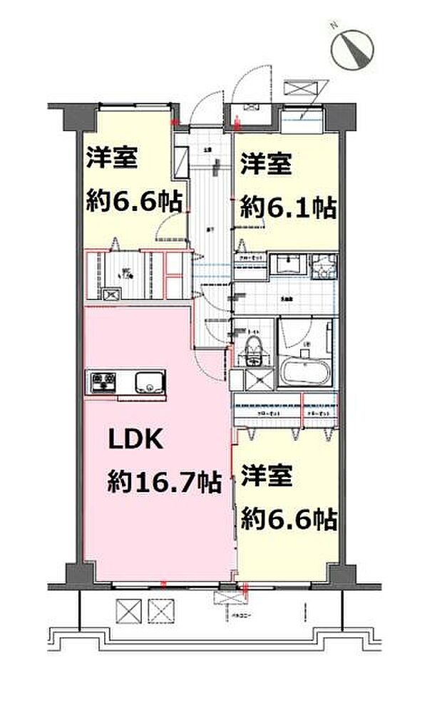 オガール川崎壱番館(3LDK) 2階の間取り図