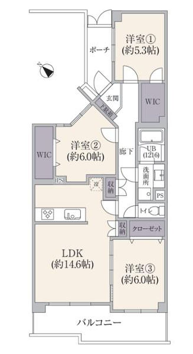 コスモ青葉台ウエストヒルズB棟(3LDK) 6階の間取り図