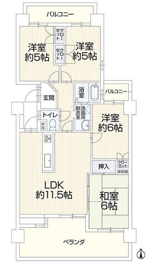 ナビハイツ六軒マンション(4LDK) 2階の間取り図