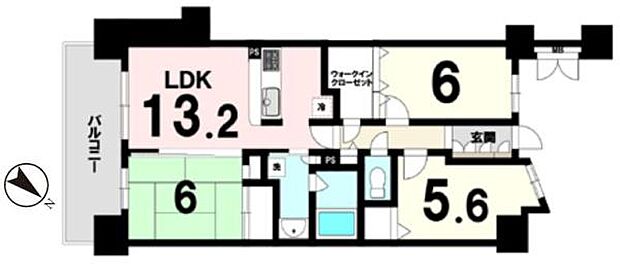 ネバーランド北小金サンフォート(3LDK) 6階の間取り図