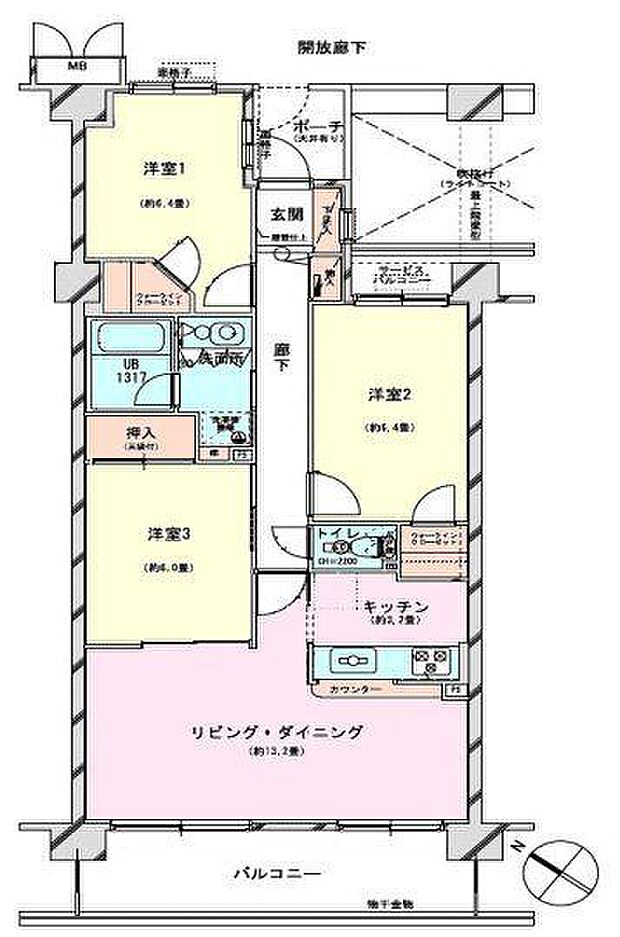 ルネ南柏(3LDK) 3階の間取り図