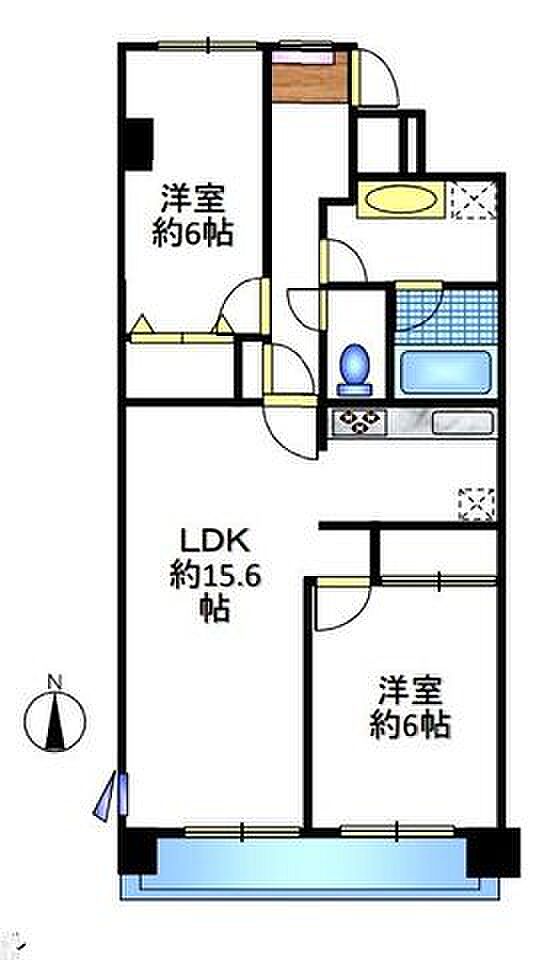 グリーンプラザ川崎(2LDK) 3階の間取り図