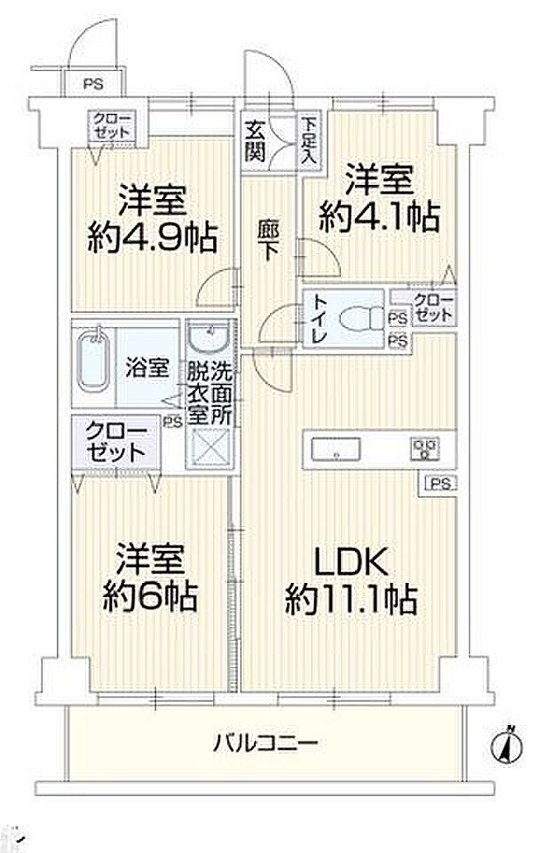サントレ・ヴィラ横浜(3LDK) 3階の間取り図